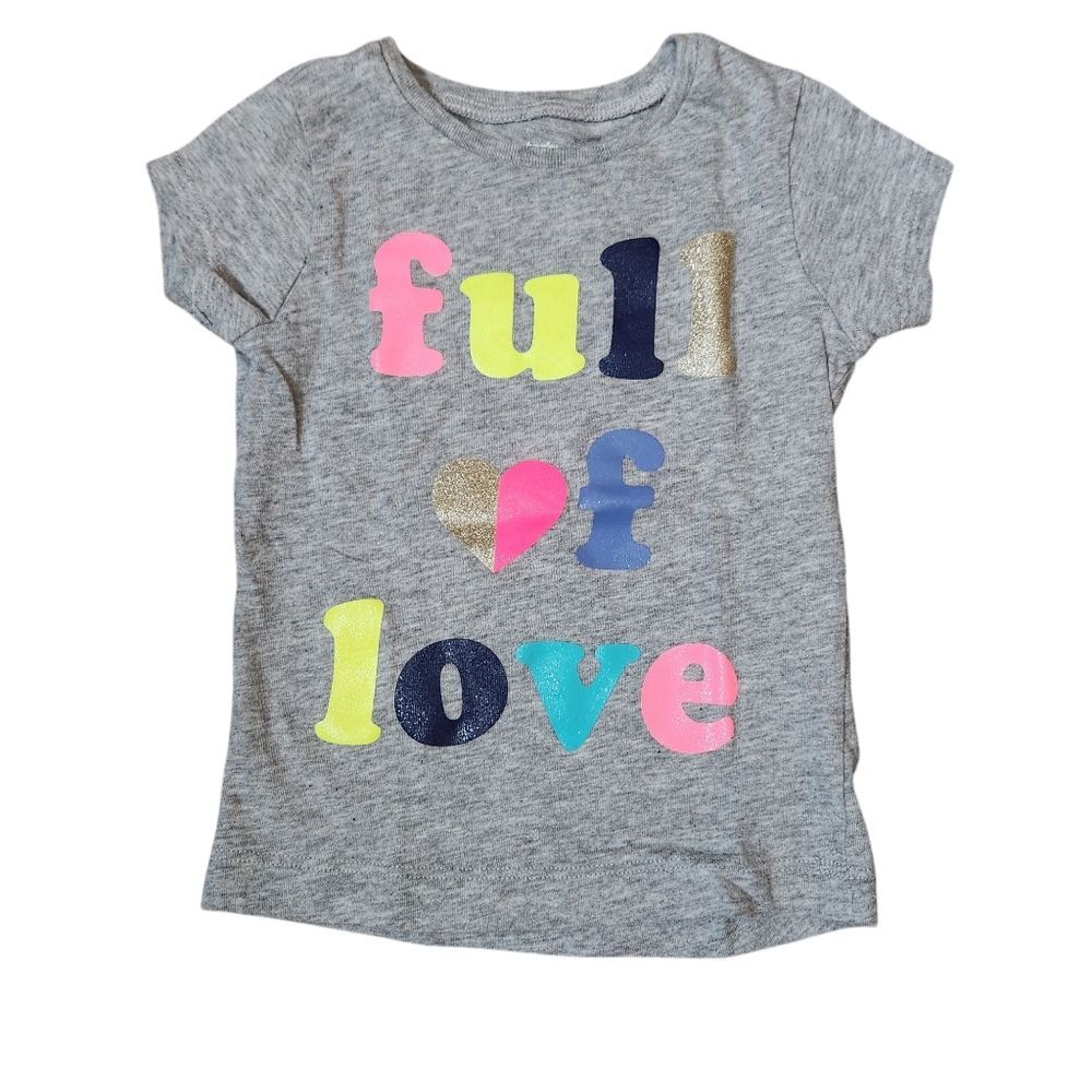 Carter's Girls' Full of Love Short Sleeve Cotton Shirt Size 12 months Gray